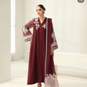 Elegant Maroon Embroidered Long Dress